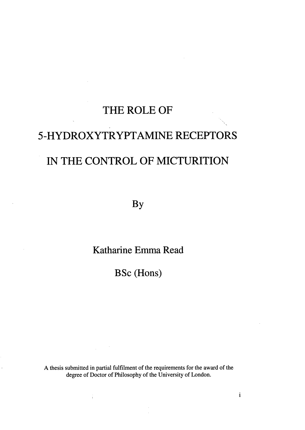 The Role of 5-Hydroxytryptamine Receptors in the Control of Micturition