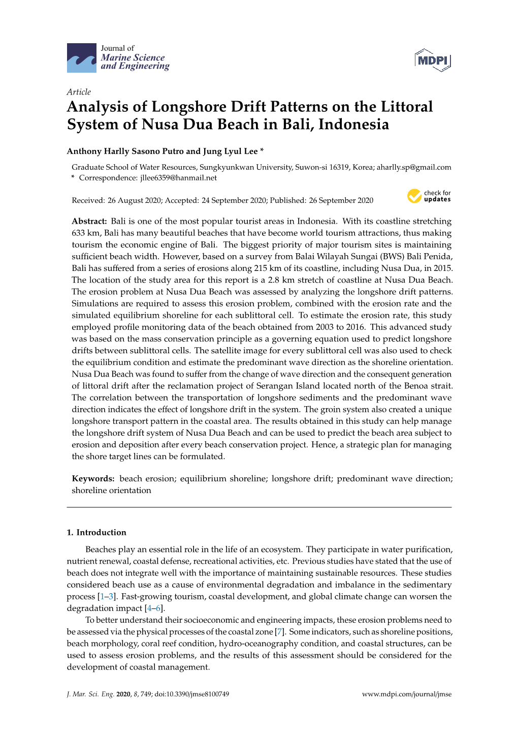 Analysis of Longshore Drift Patterns on the Littoral System of Nusa Dua Beach in Bali, Indonesia