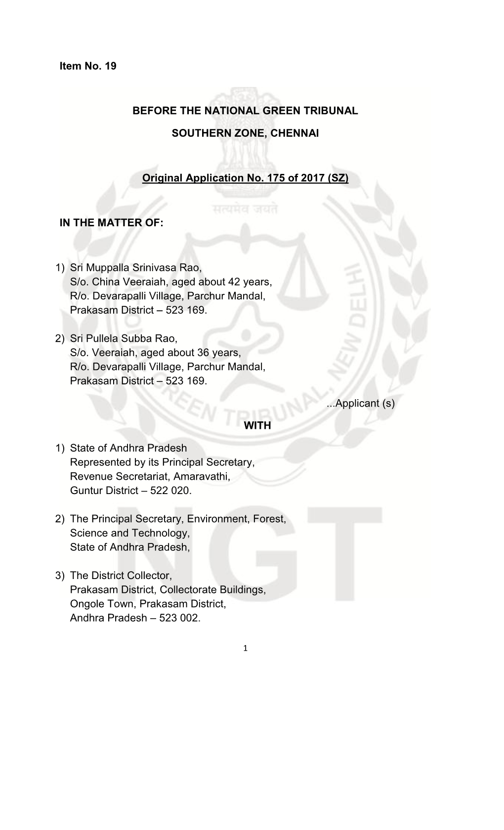 Item No. 19 BEFORE the NATIONAL GREEN TRIBUNAL SOUTHERN