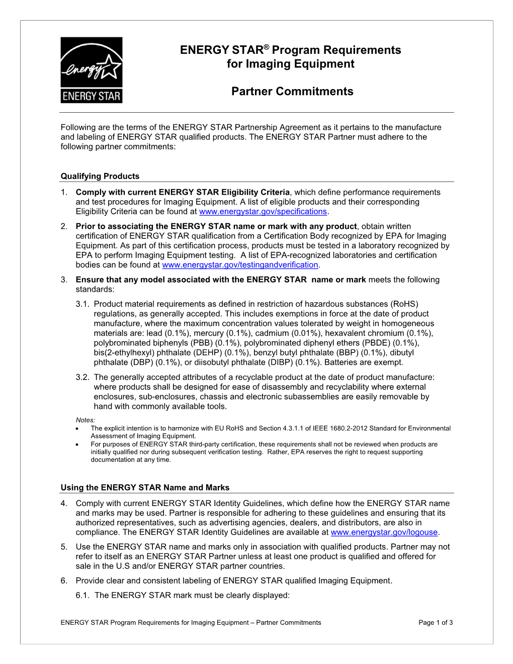 ENERGY STAR Version 3.1 Imaging Equipment Program Requirements