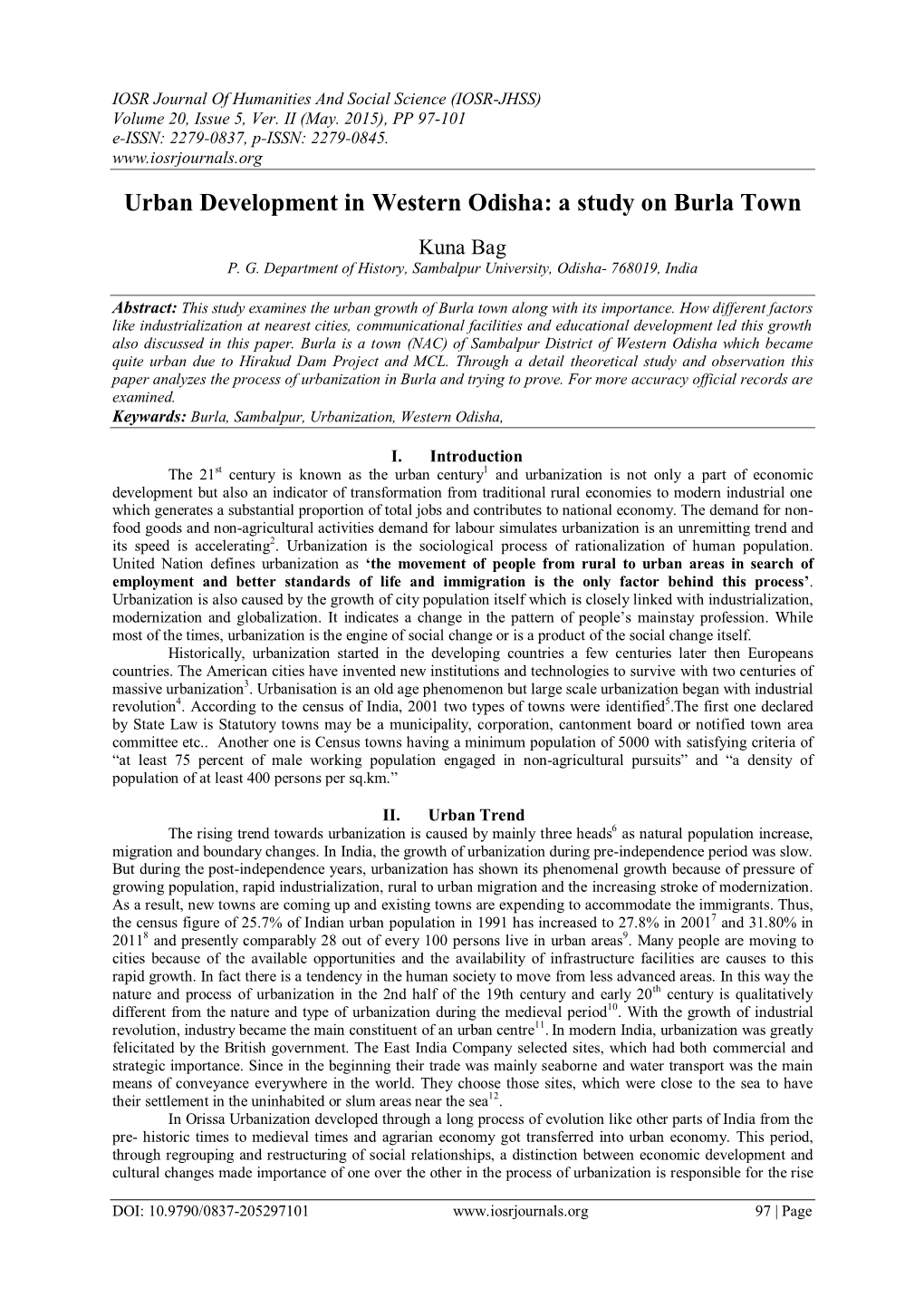 Urban Development in Western Odisha: a Study on Burla Town