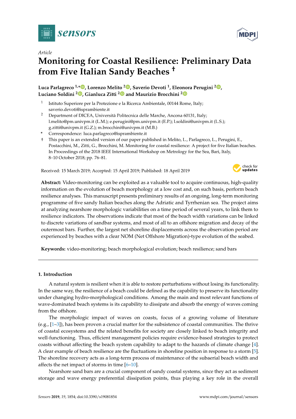 Monitoring for Coastal Resilience: Preliminary Data from Five Italian Sandy Beaches †