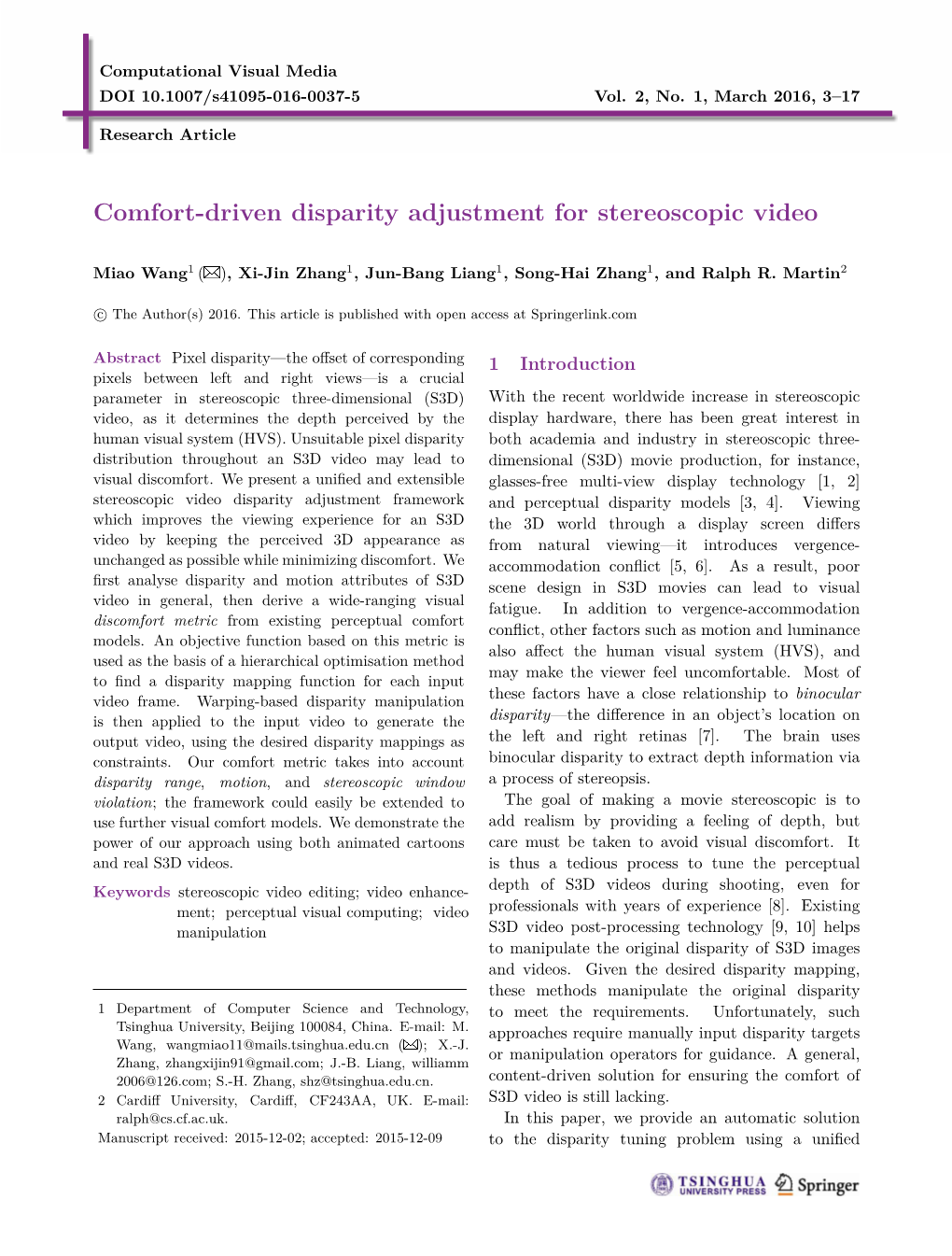 Comfort-Driven Disparity Adjustment for Stereoscopic Video