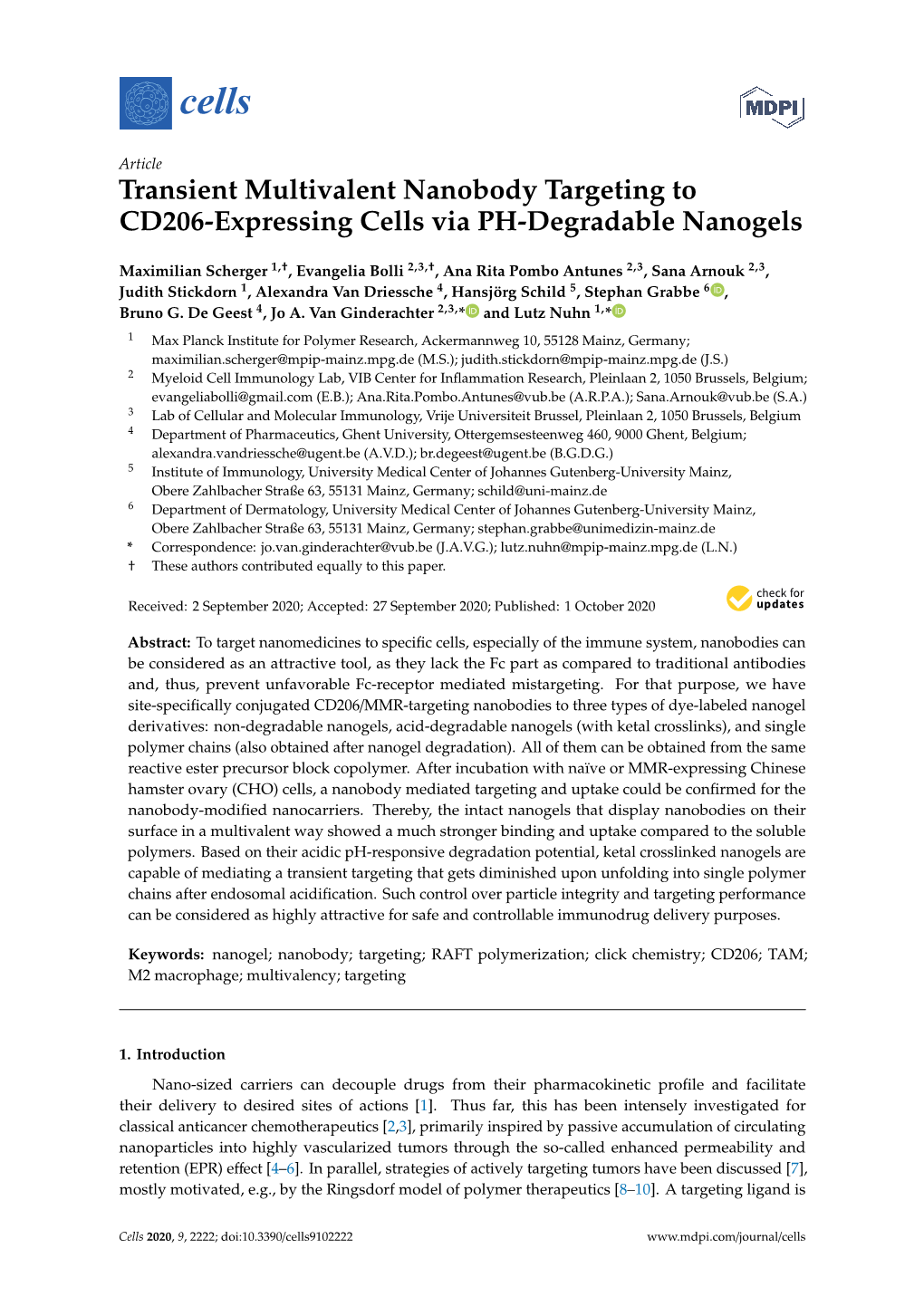 Transient Multivalent Nanobody Targeting to CD206-Expressing Cells Via PH-Degradable Nanogels