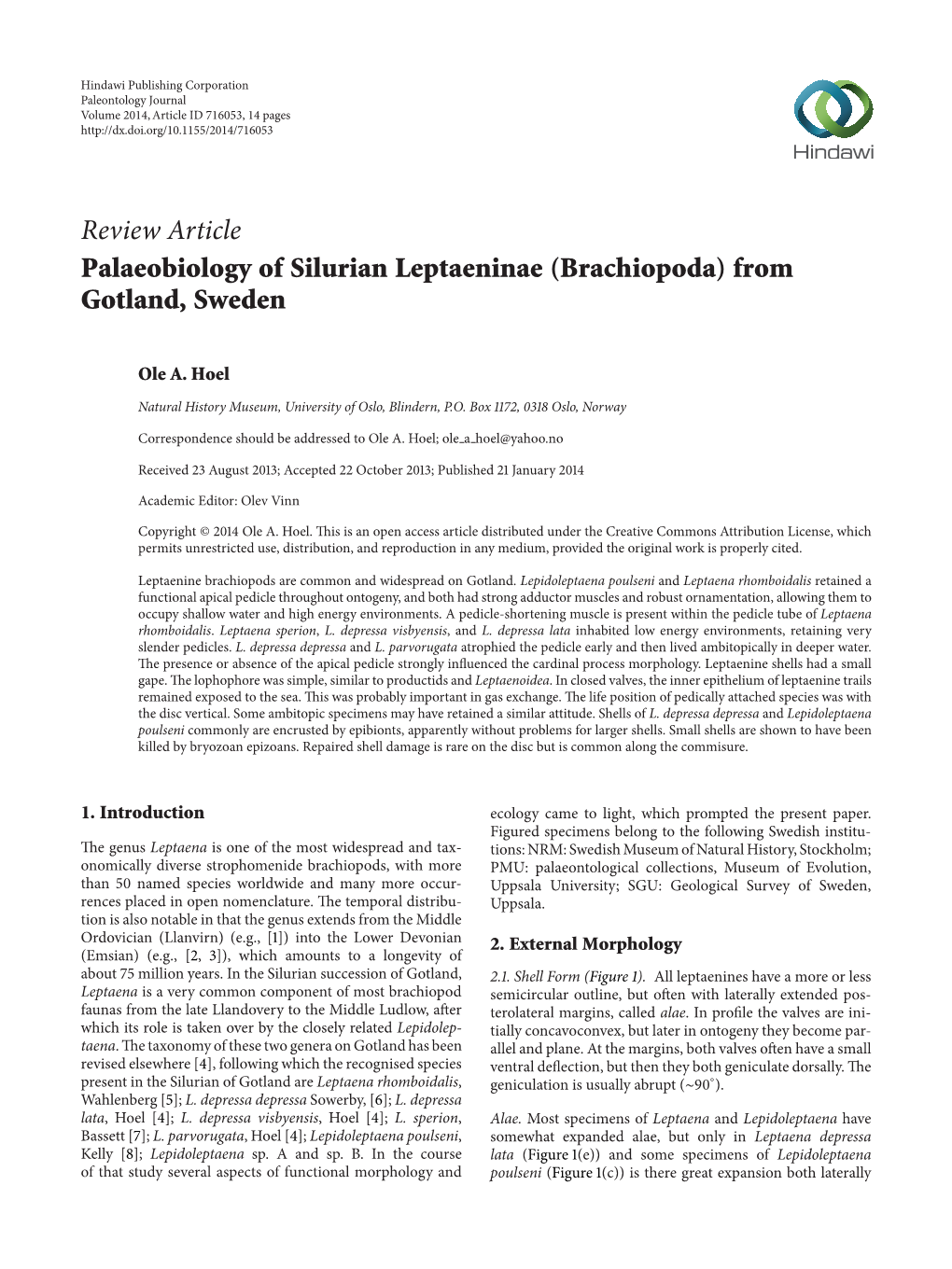 Palaeobiology of Silurian Leptaeninae (Brachiopoda) from Gotland, Sweden