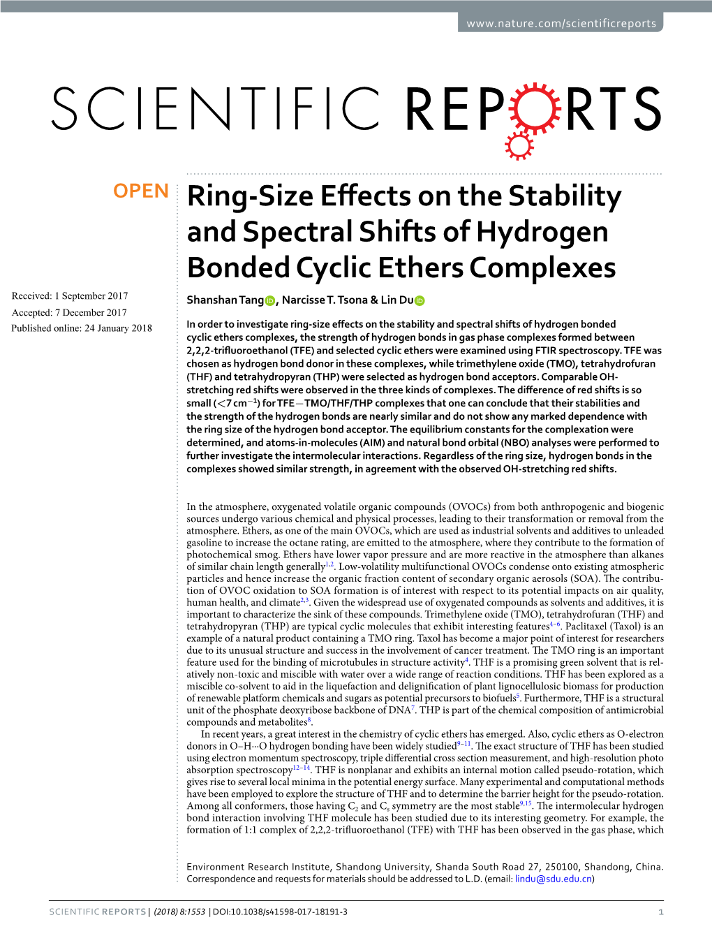 Ring-Size Effects on the Stability and Spectral Shifts of Hydrogen Bonded