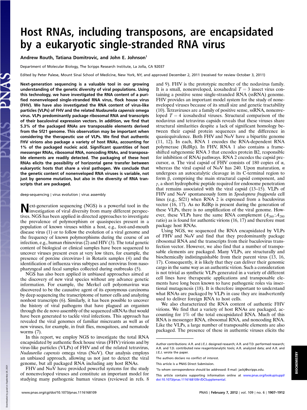 Host Rnas, Including Transposons, Are Encapsidated by a Eukaryotic Single-Stranded RNA Virus