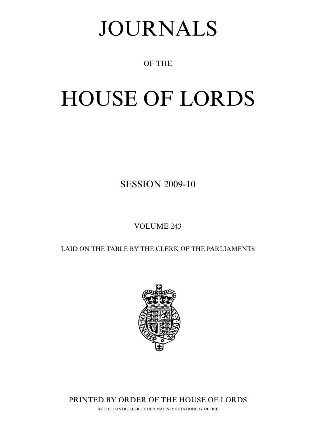 Journals House of Lords