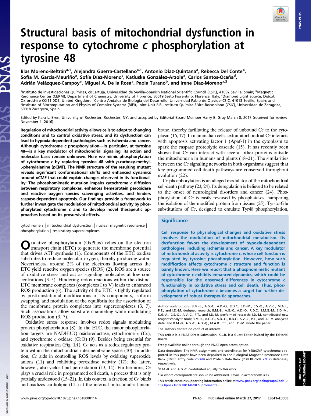 Structural Basis of Mitochondrial Dysfunction in Response to Cytochrome C Phosphorylation at Tyrosine 48