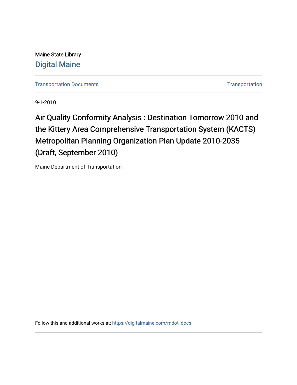 Air Quality Conformity Analysis : Destination