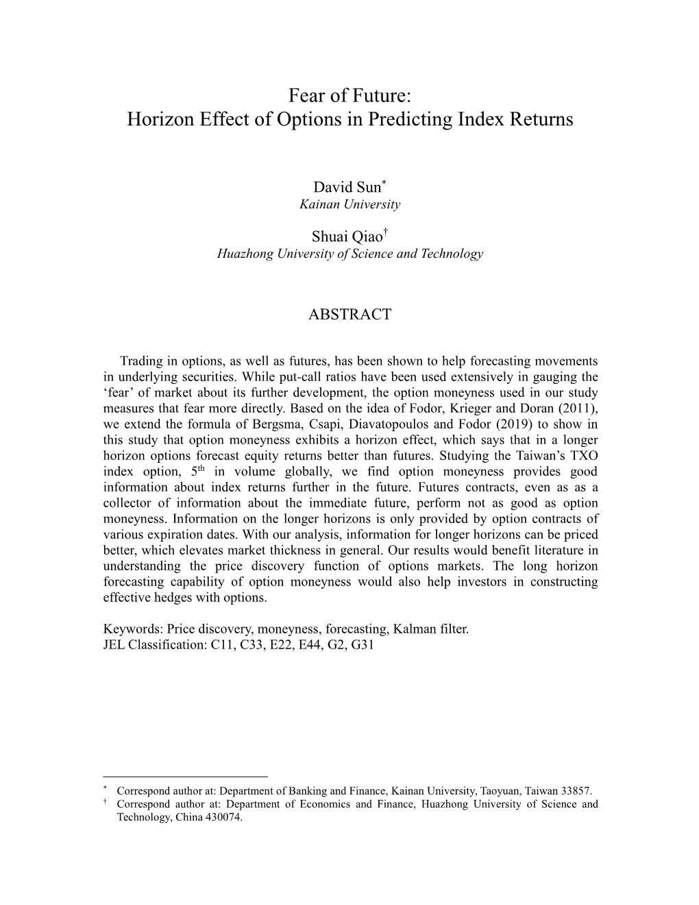 Horizon Effect of Options in Predicting Index Returns