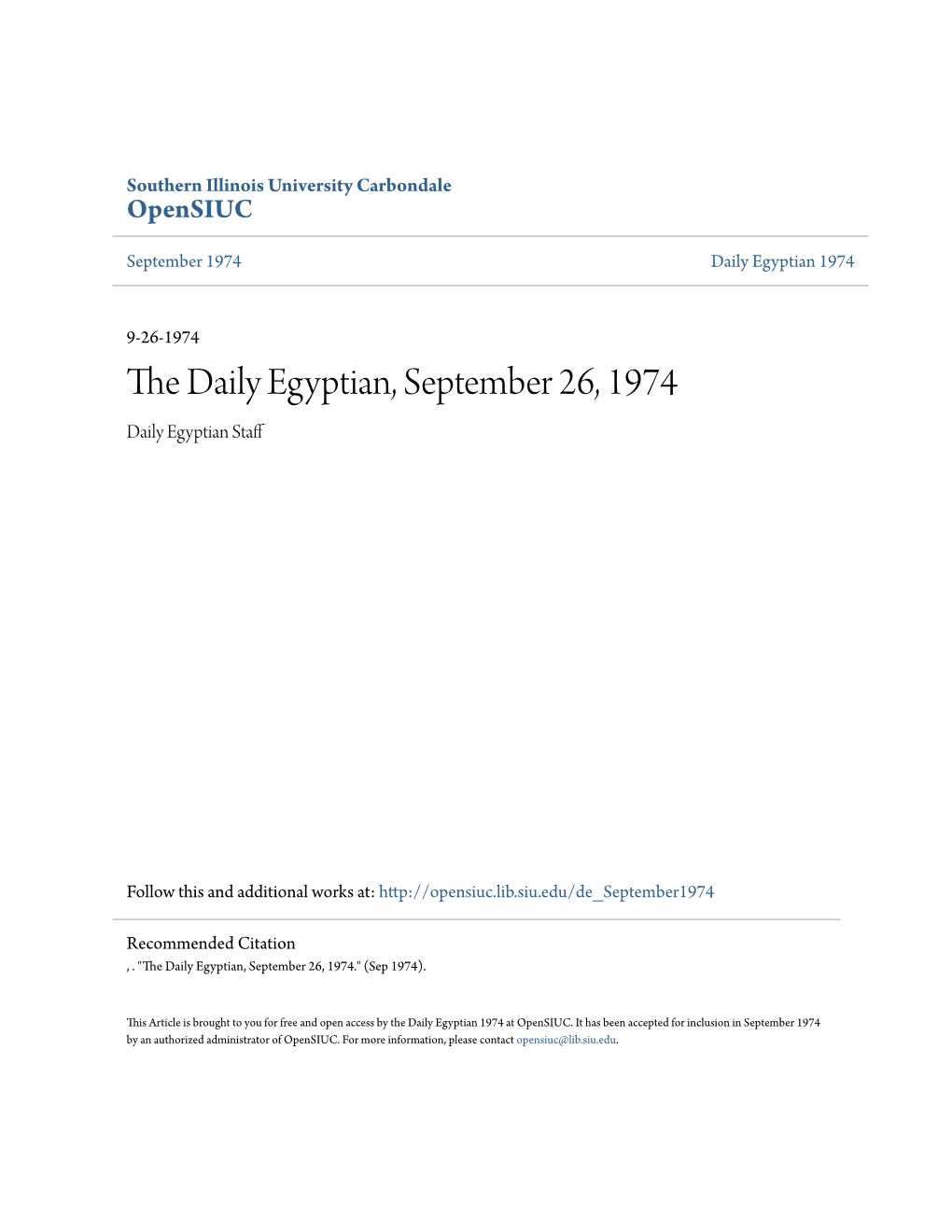 The Daily Egyptian, September 26, 1974