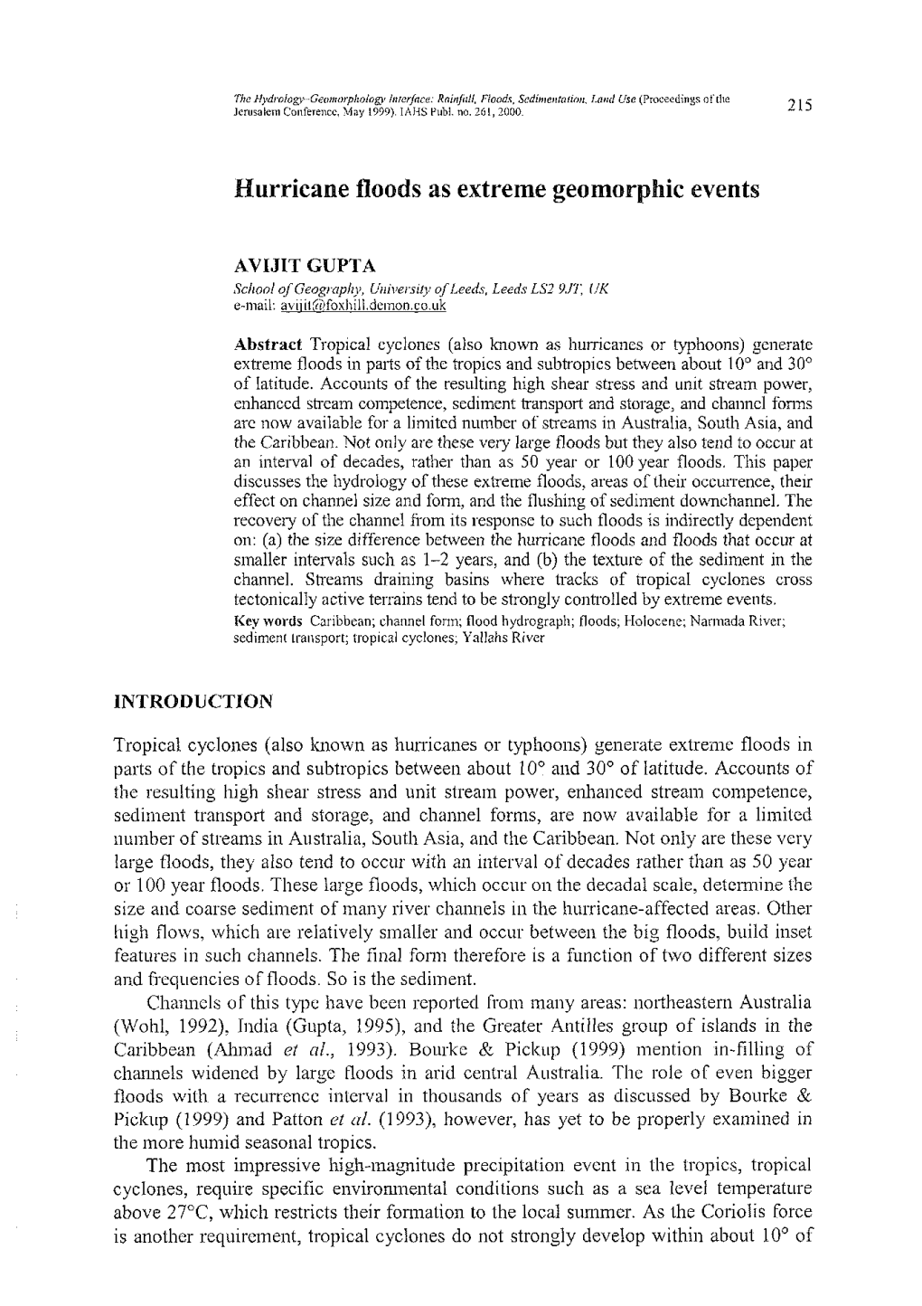 Hurricane Floods As Extreme Geomorphic Events