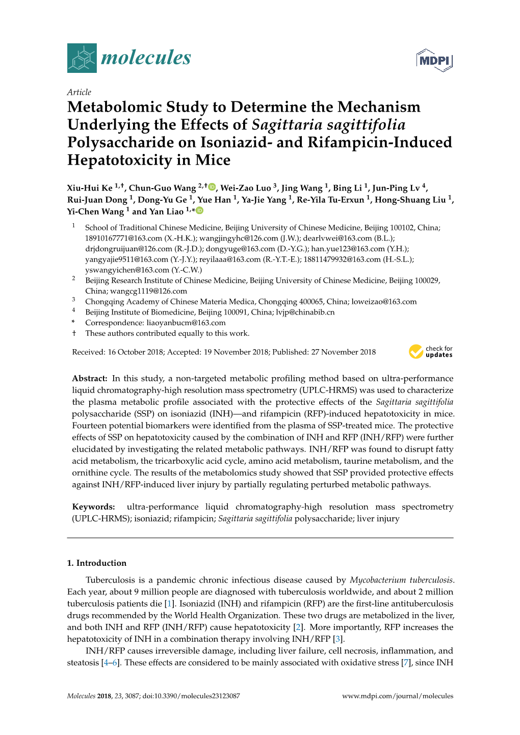 Metabolomic Study to Determine the Mechanism Underlying the Effects