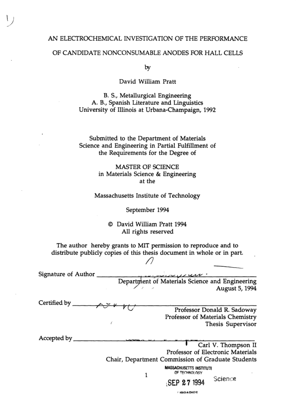 SEP 27 1994 Science