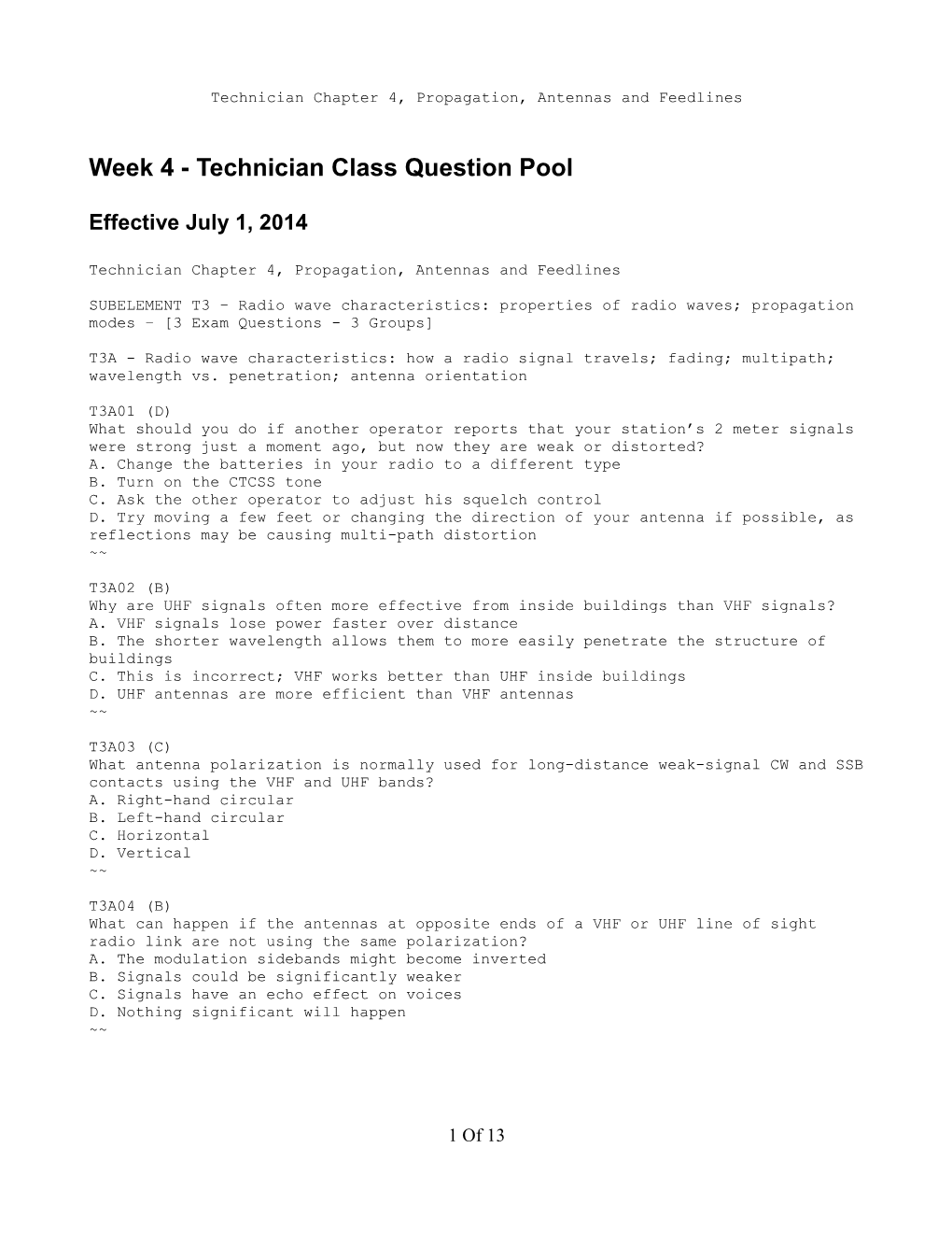 Week 4 - Technician Class Question Pool