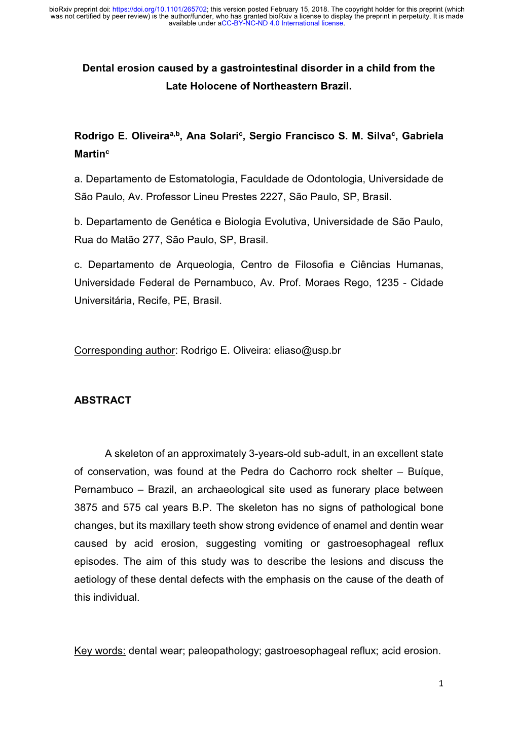 Dental Erosion Caused by a Gastrointestinal Disorder in a Child from the Late Holocene of Northeastern Brazil