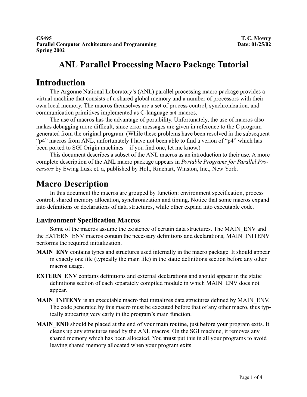 ANL Parallel Processing Macro Package Tutorial Introduction