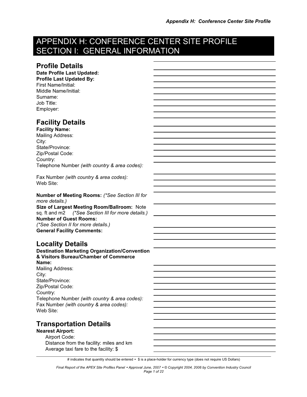 Appendix B: Hotel Site Profile