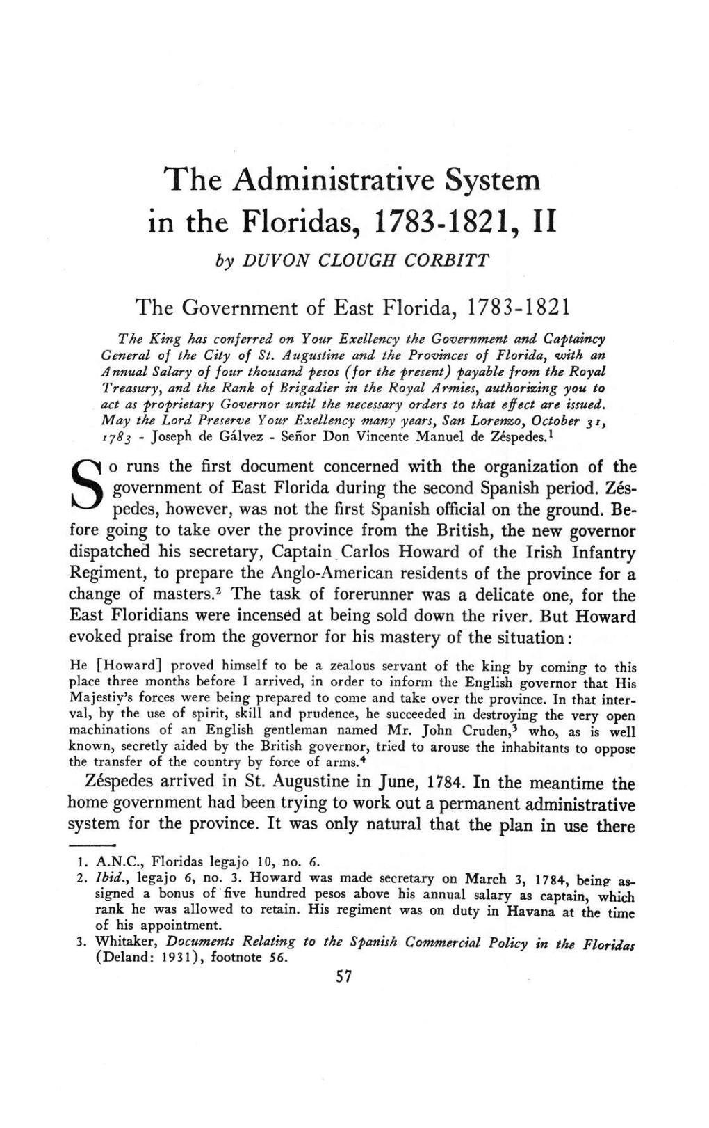 The Administrative System in the Floridas, 1783-1821, II by DUVON CLOUGH CORBITT