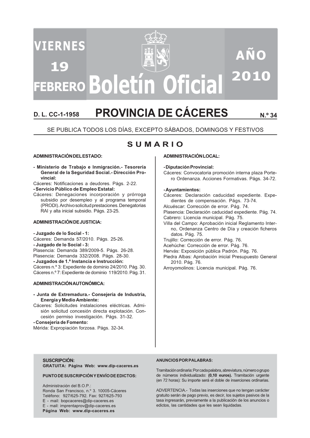 Boletín Oficial De La Provincia De Cáceres