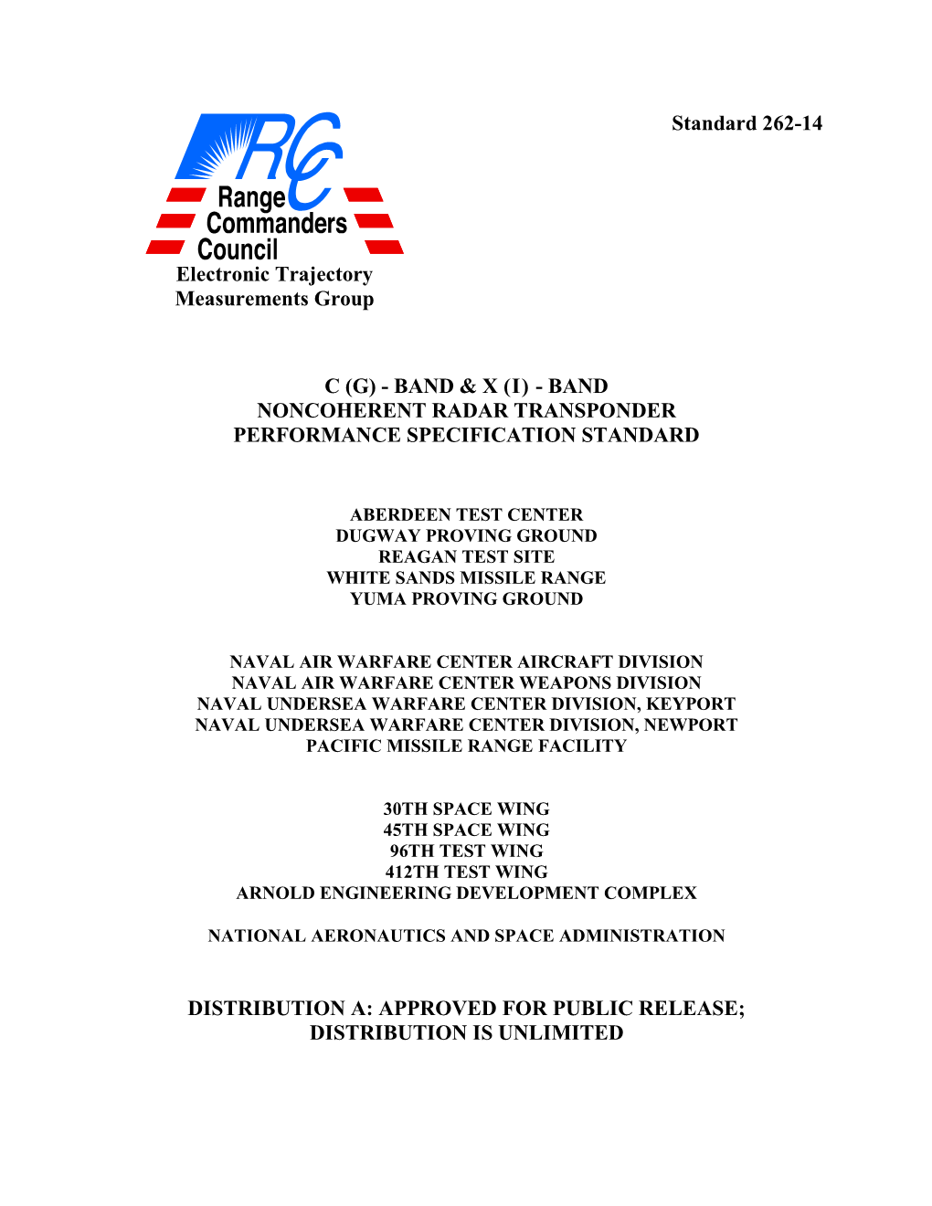 (I) - Band Noncoherent Radar Transponder Performance Specification Standard