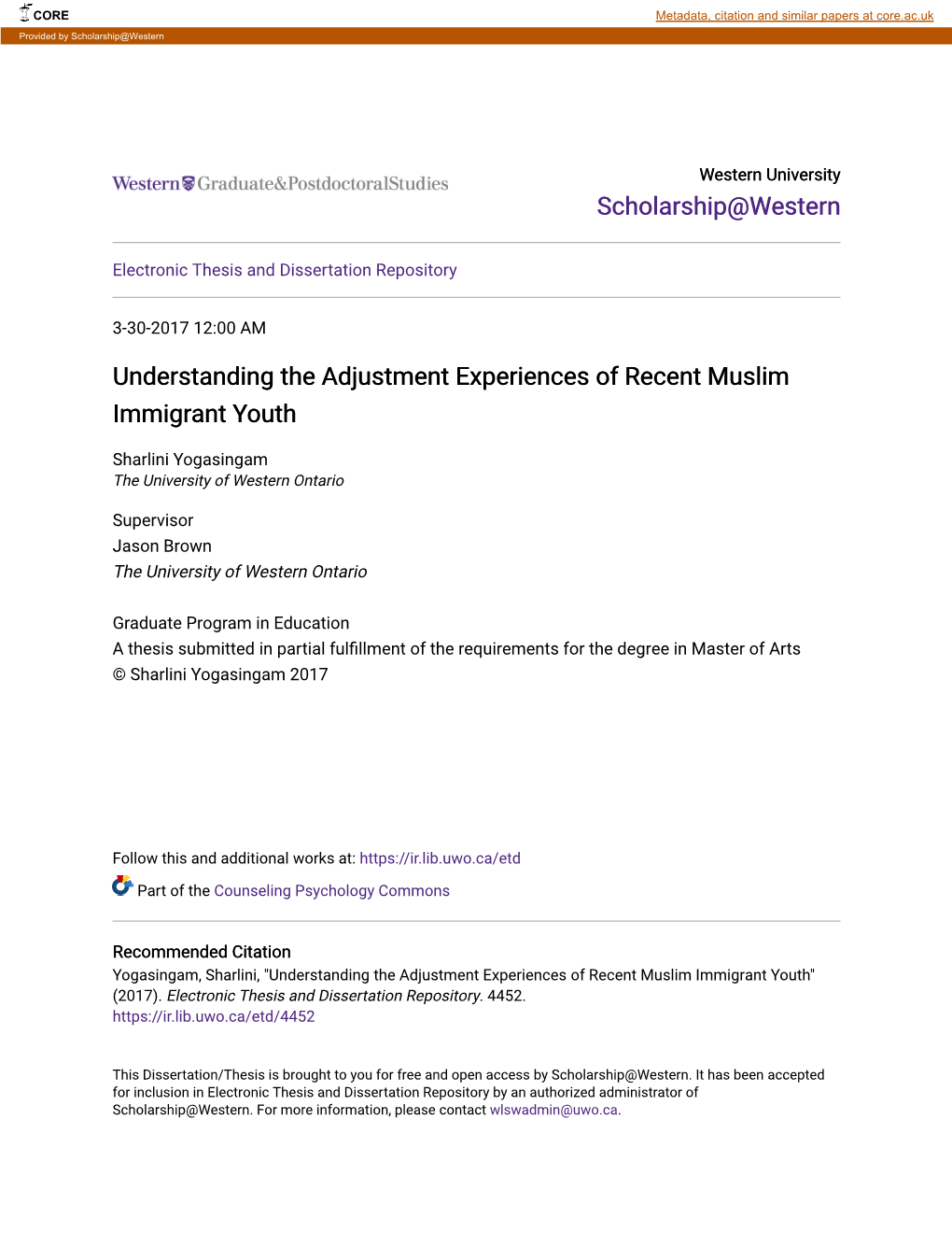 Understanding the Adjustment Experiences of Recent Muslim Immigrant Youth