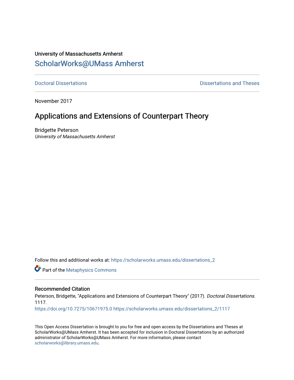 Applications and Extensions of Counterpart Theory