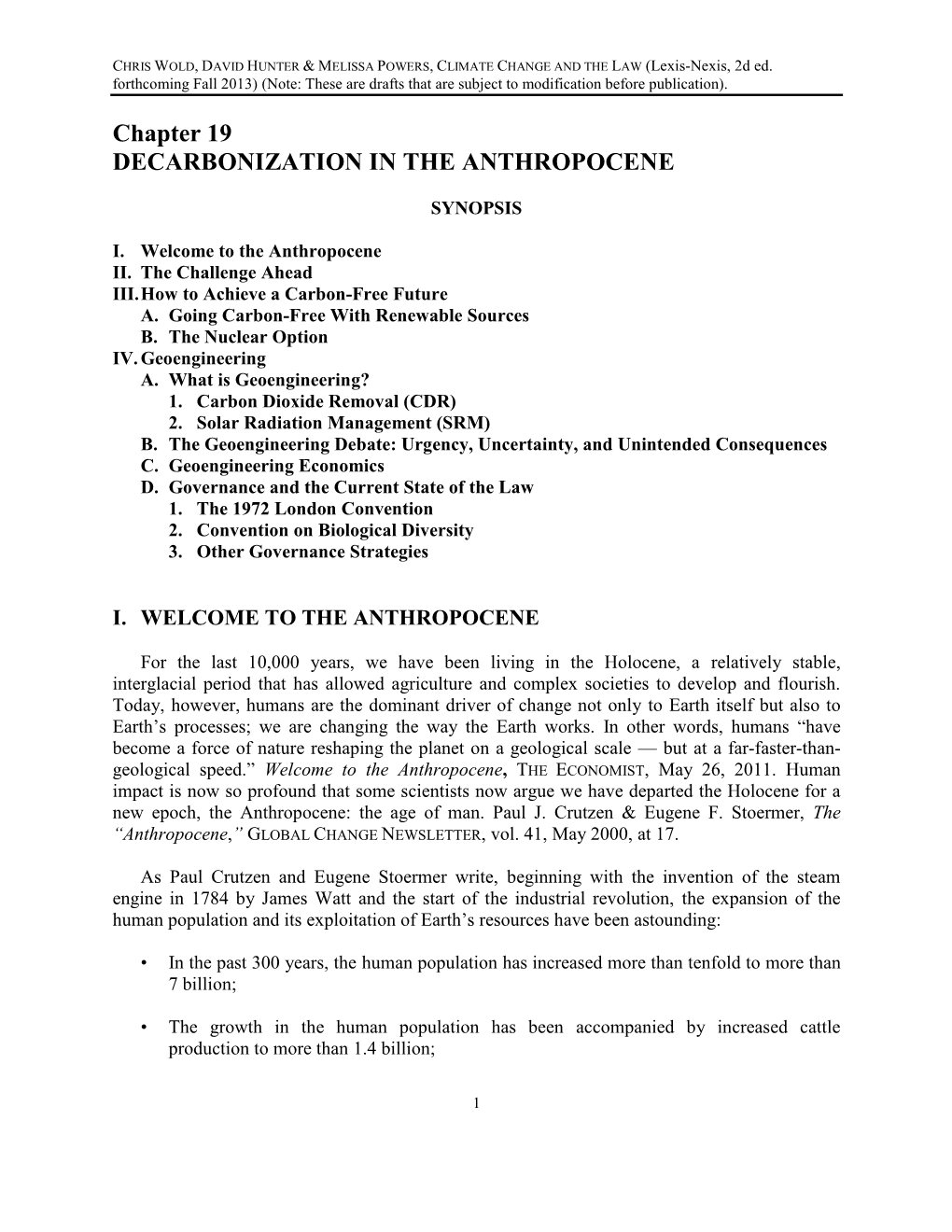 Chapter 19 DECARBONIZATION in the ANTHROPOCENE