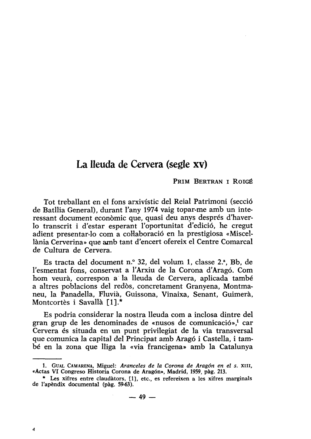 La Lleuda De Cervera (Segle Xv)