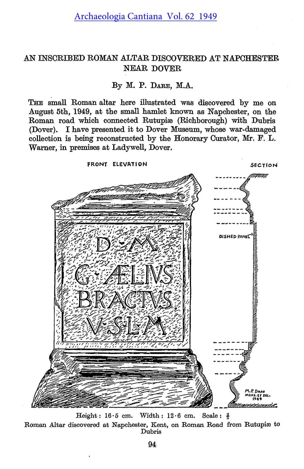 An Inscribed Roman Altar Discovered at Napchester, Near Dover