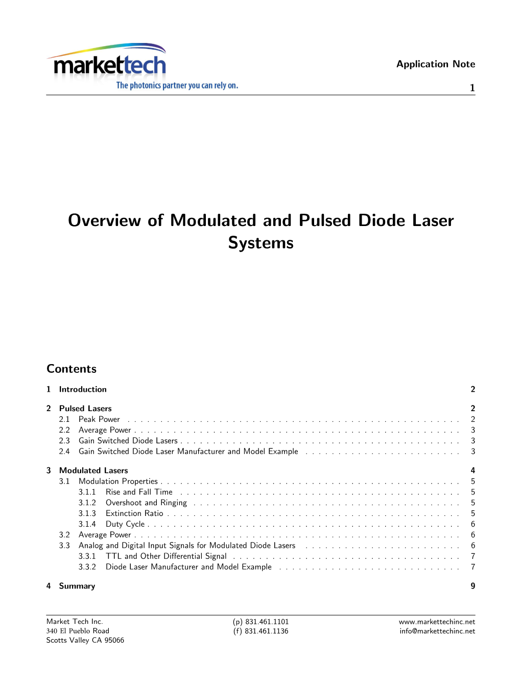 Overview of Modulated and Pulsed Diode Laser Systems