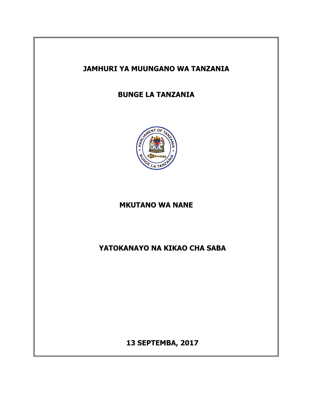 Jamhuri Ya Muungano Wa Tanzania Bunge La Tanzania