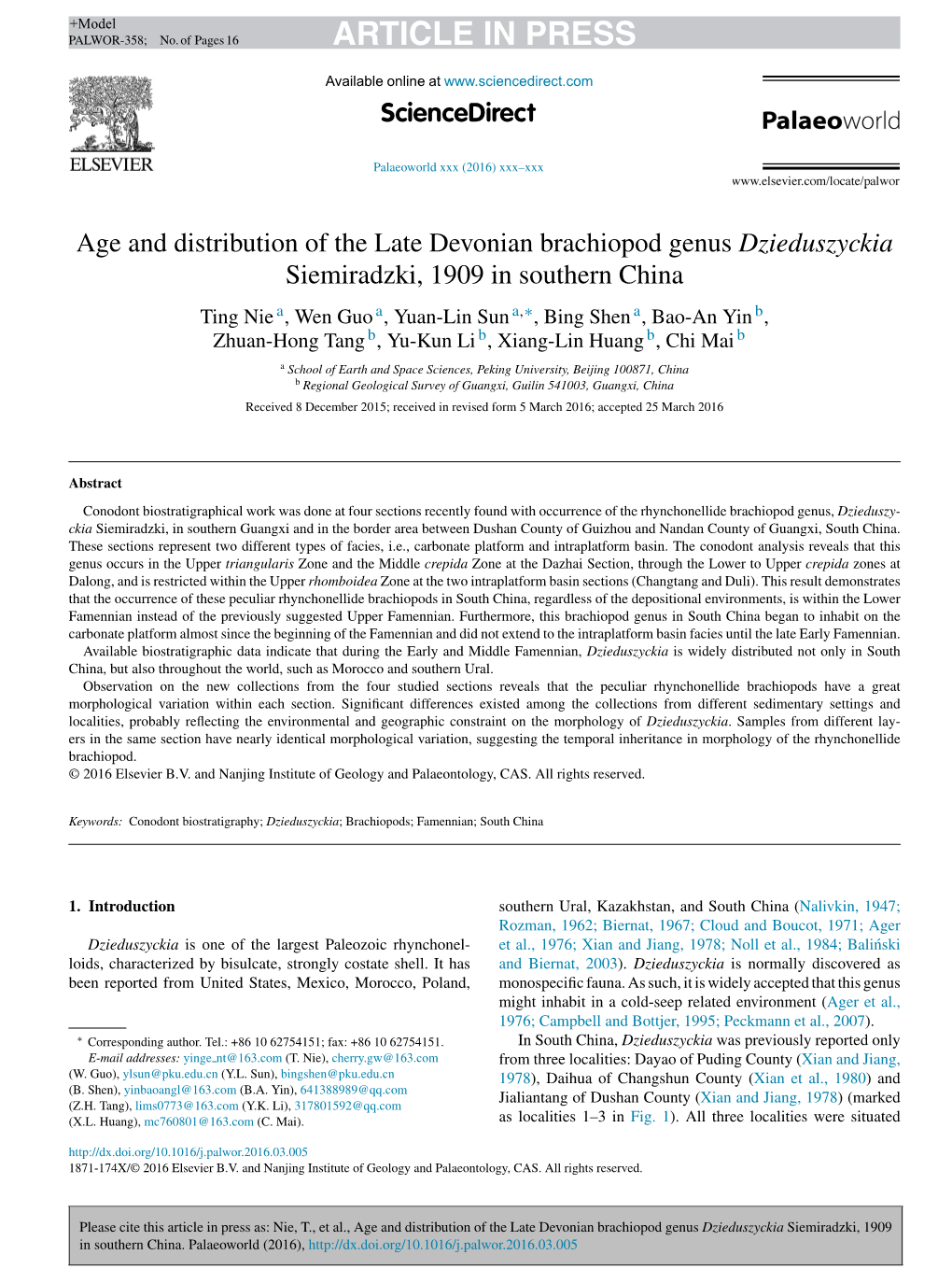 Age and Distribution of the Late Devonian Brachiopod Genus Dzieduszyckia