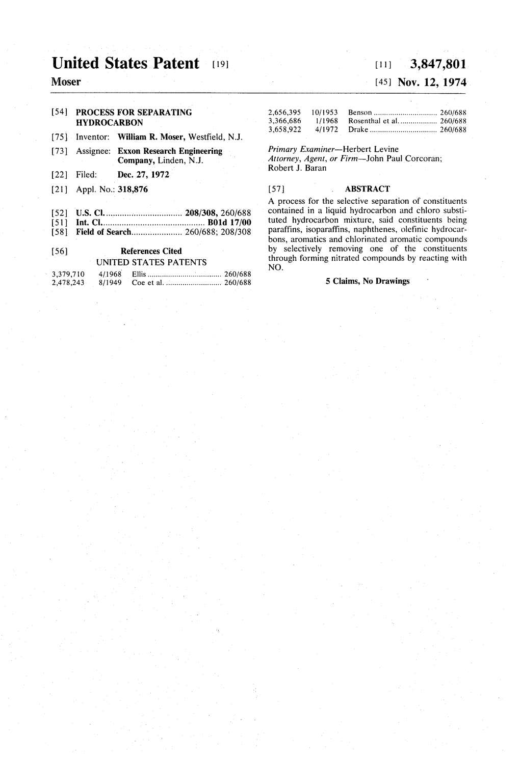 United States Patent (19) (11) 3,847,801 Moser (45) Nov