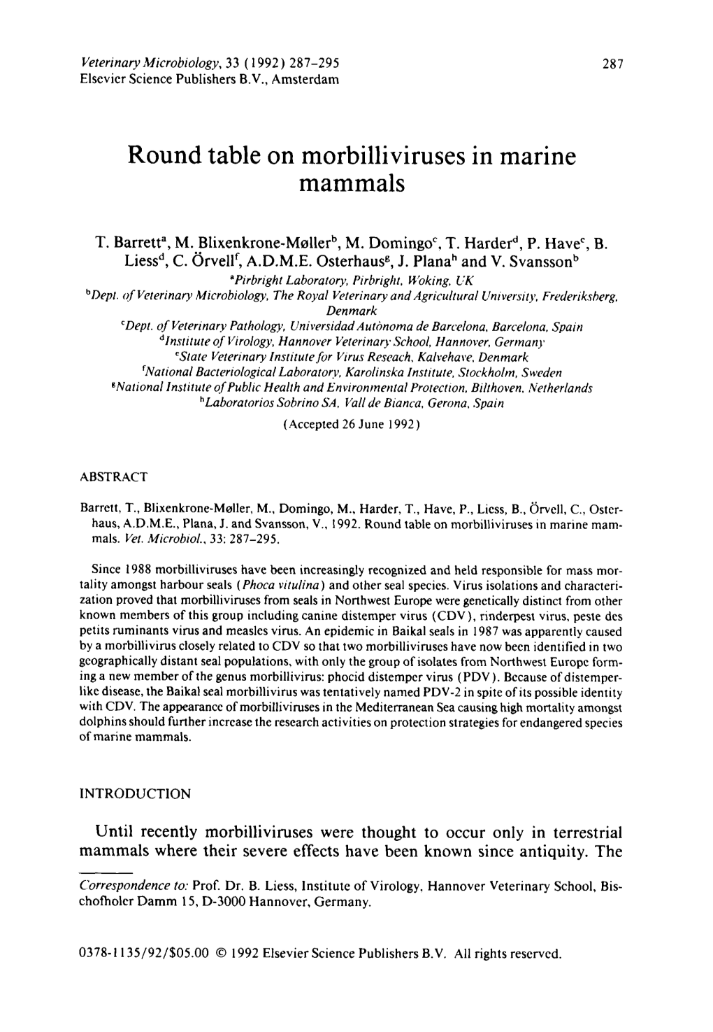 Round Table on Morbilliviruses in Marine Mammals