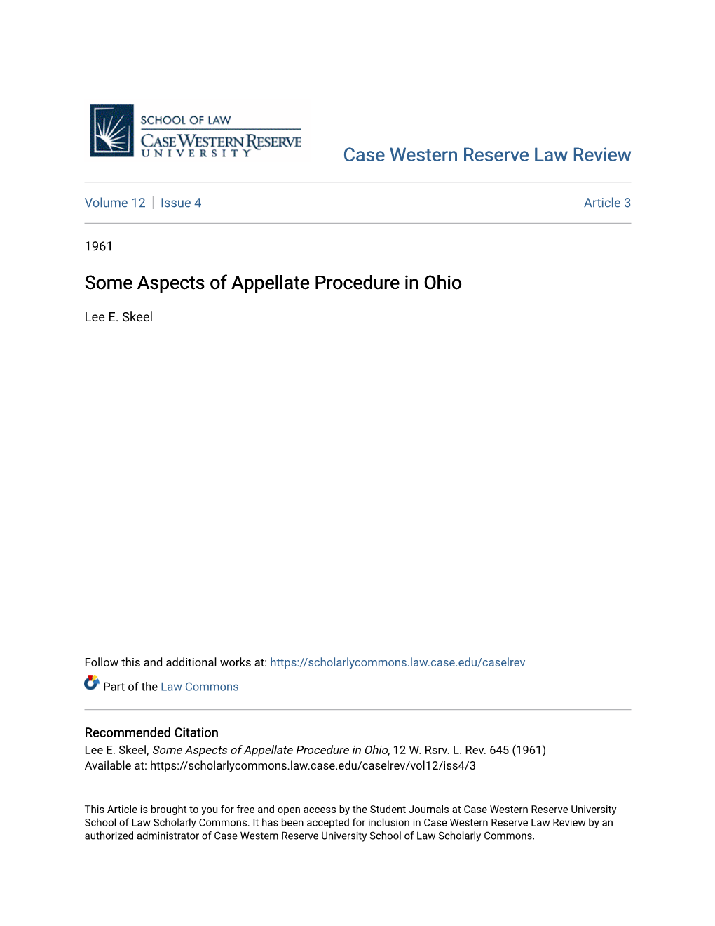 Some Aspects of Appellate Procedure in Ohio