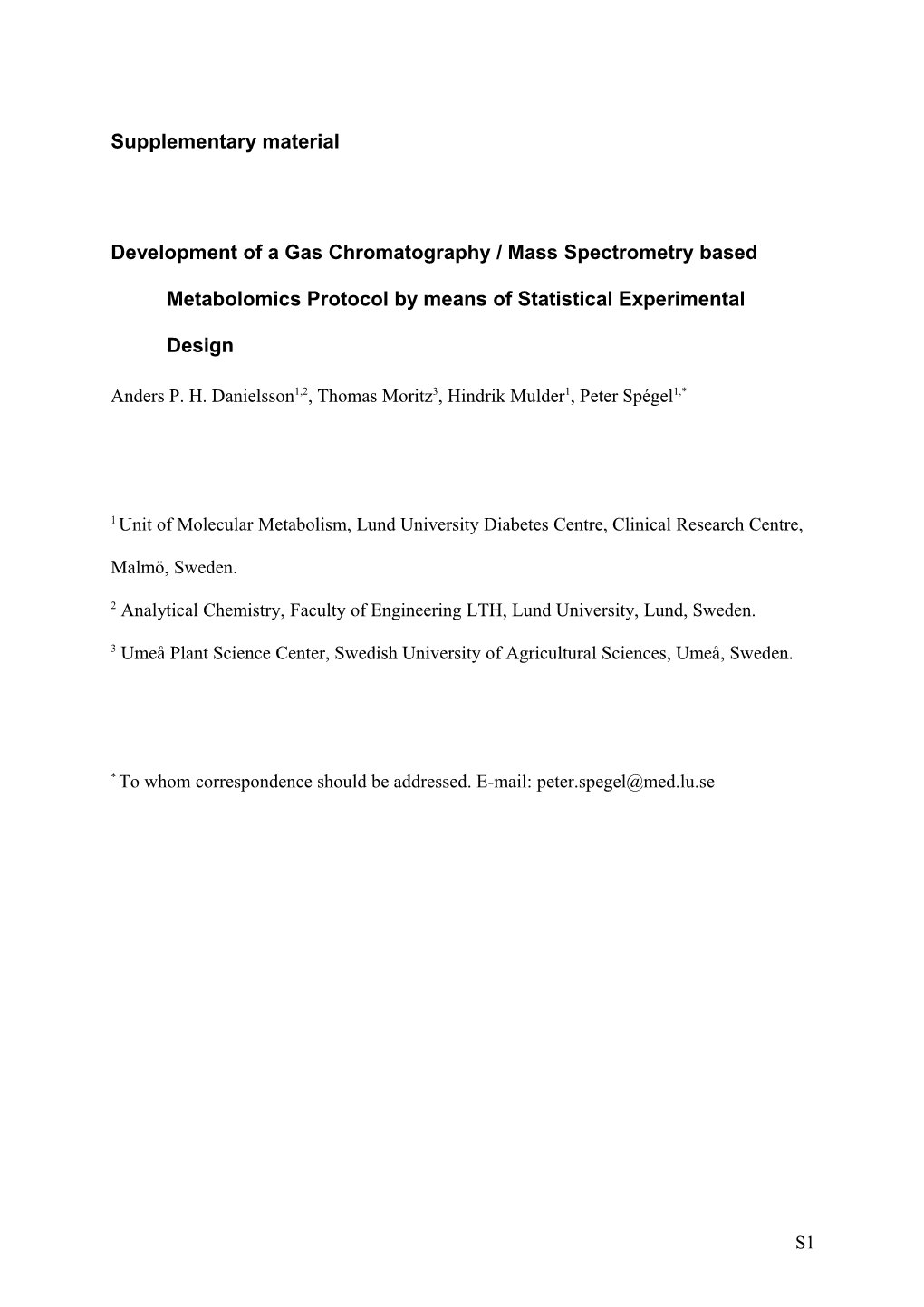 Supplementary Material S1: Coefficients for Derivatization Models