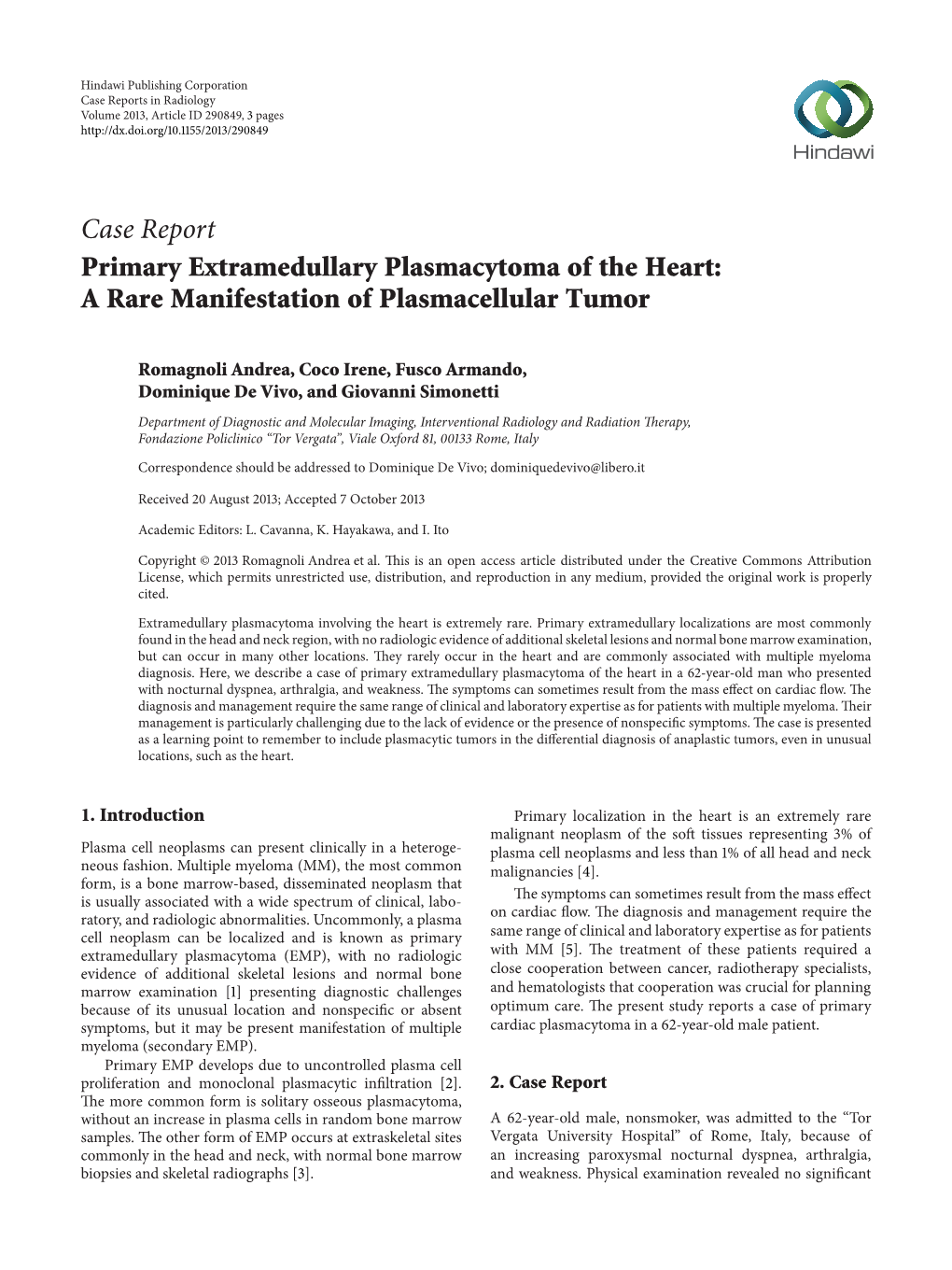 Primary Extramedullary Plasmacytoma of the Heart: a Rare Manifestation of Plasmacellular Tumor