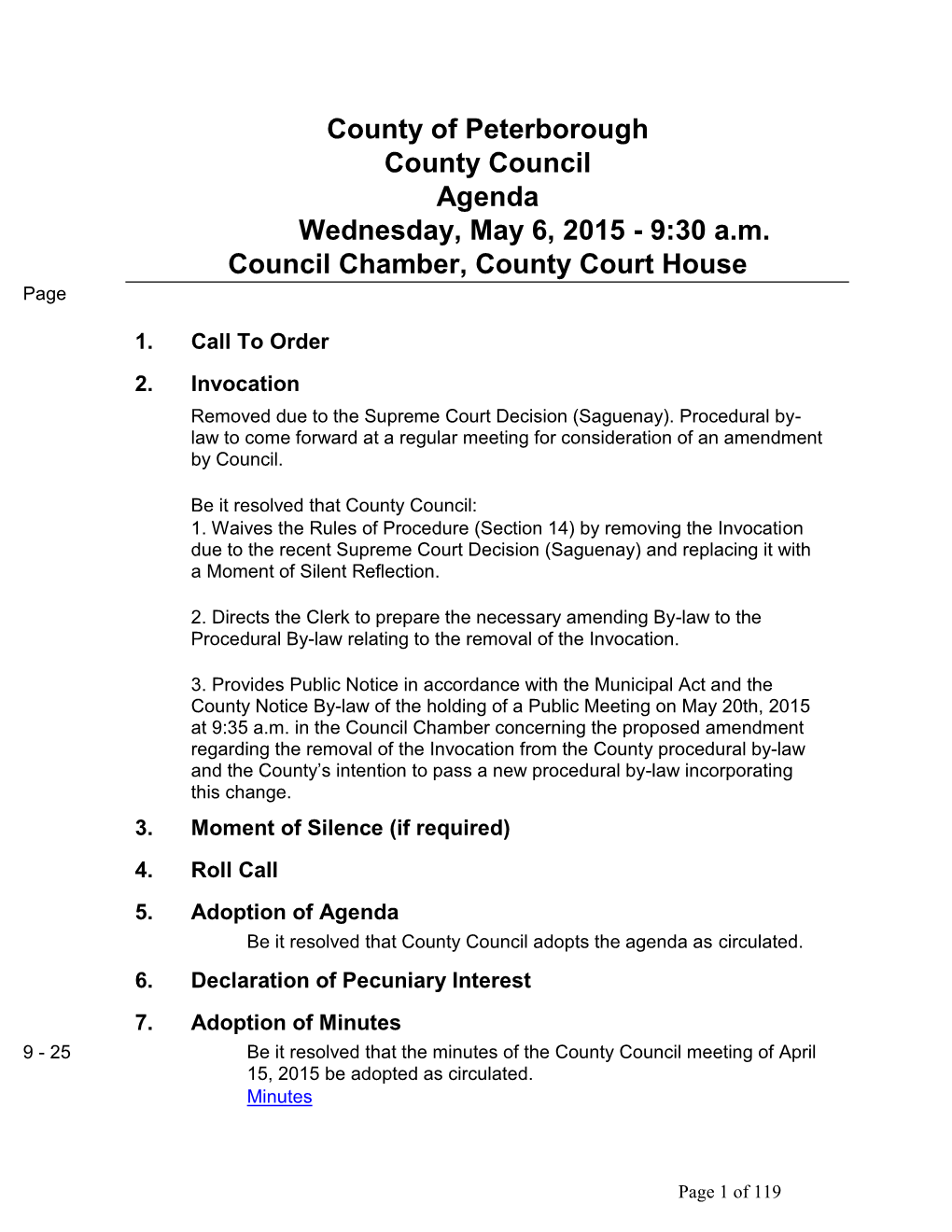 County Council Agenda Wednesday, May 6, 2015 - 9:30 A.M