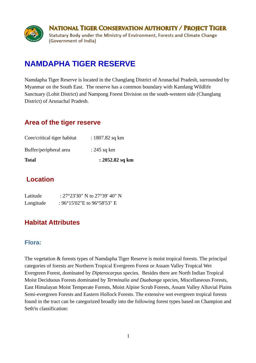 Namdapha Tiger Reserve