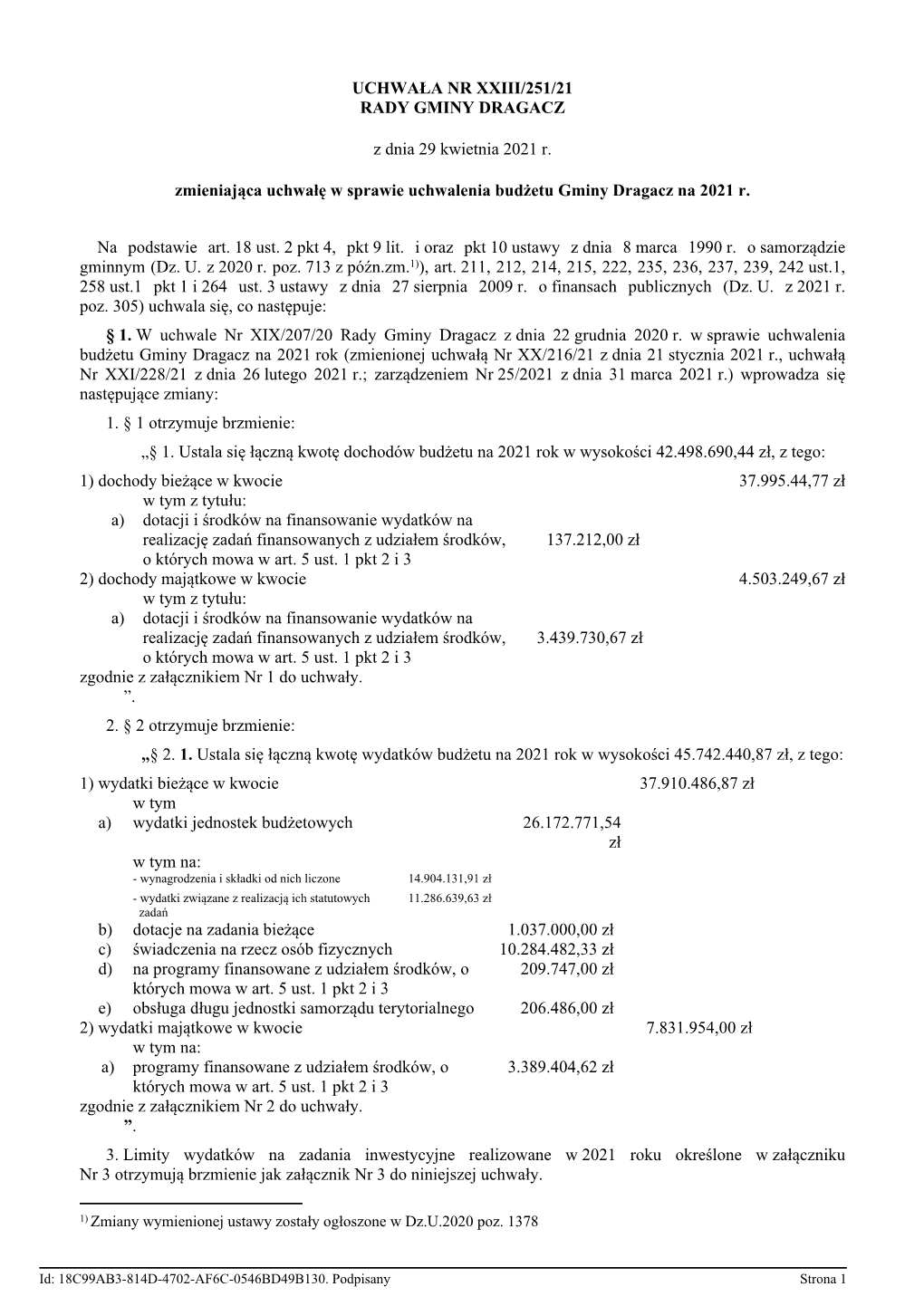 Uchwala Nr XXIII/251/21 Z Dnia 29 Kwietnia 2021 R