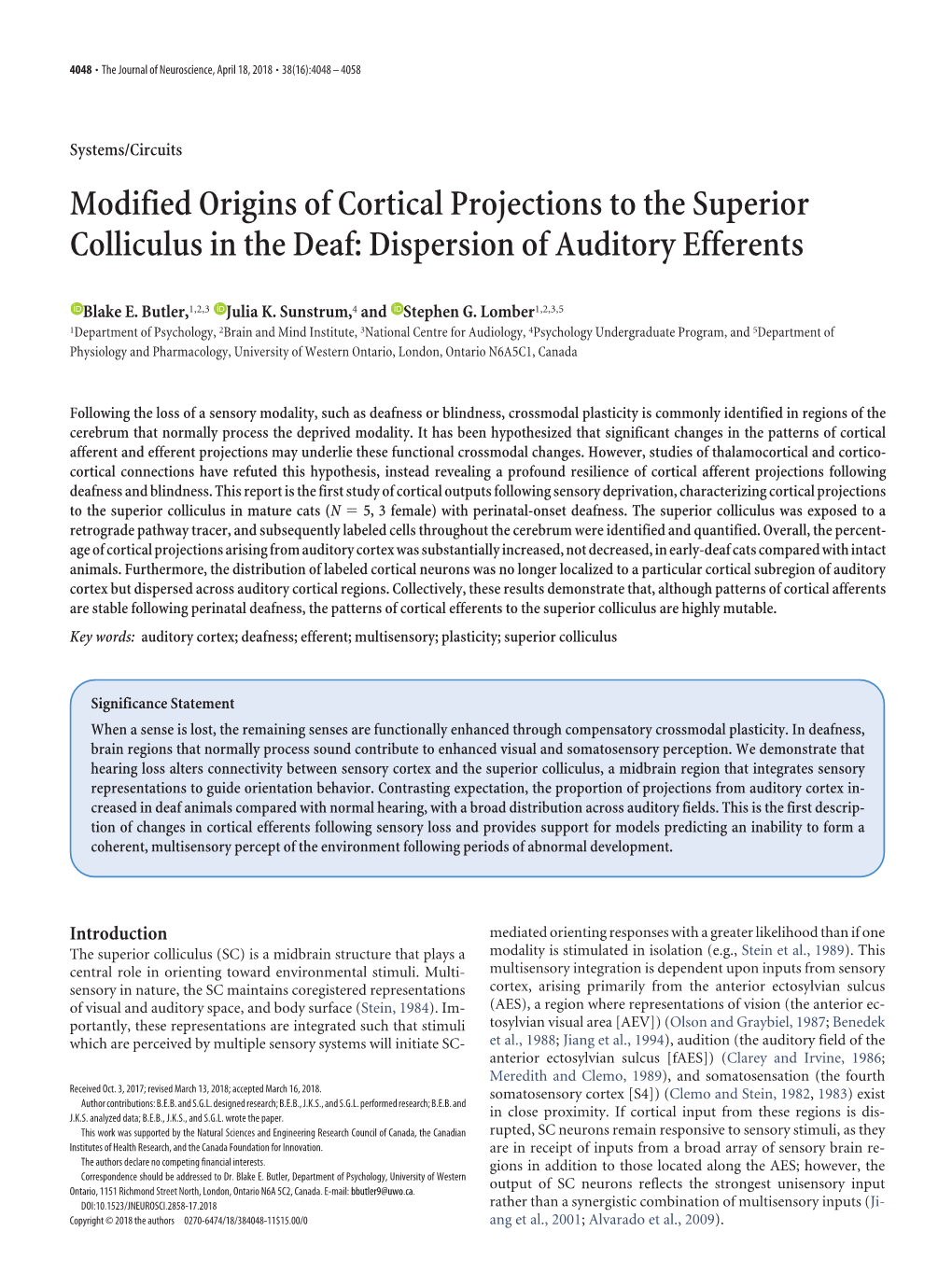 Modified Origins of Cortical Projections to the Superior Colliculus in the Deaf: Dispersion of Auditory Efferents