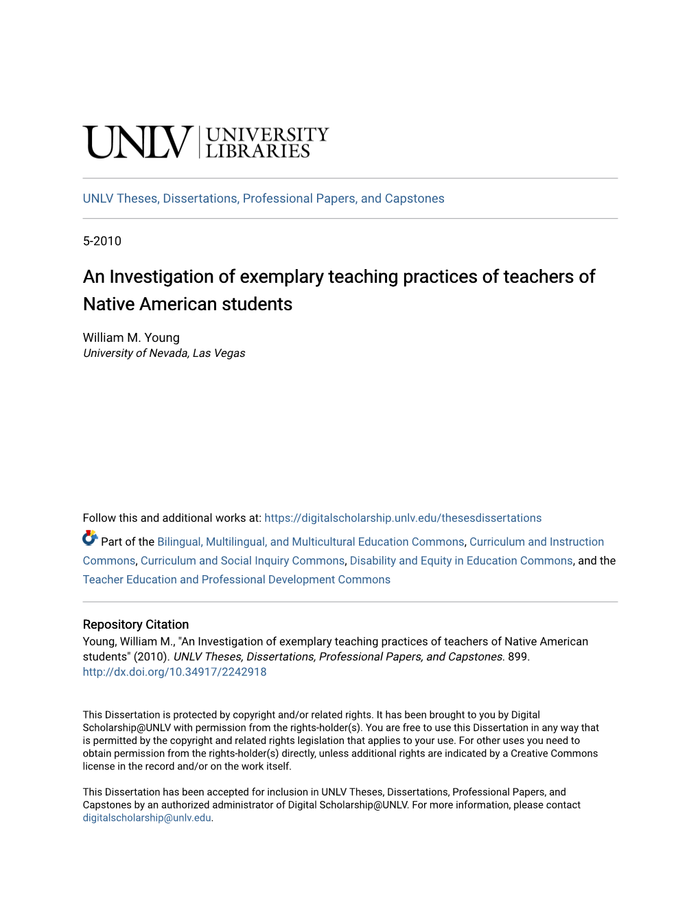 An Investigation of Exemplary Teaching Practices of Teachers of Native American Students