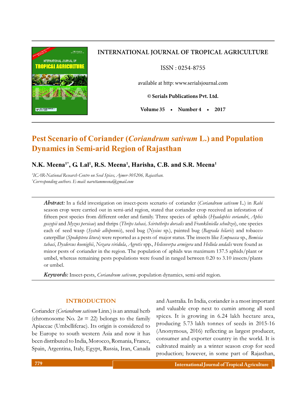 International Journal of Tropical Agriculture Issn