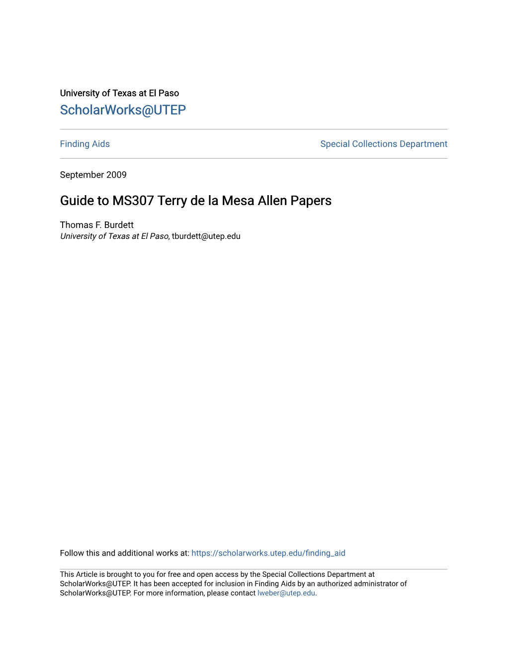 Guide to MS307 Terry De La Mesa Allen Papers