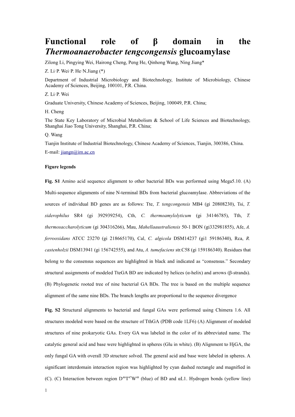 Functional Role of Β Domain in the Thermoanaerobacter Tengcongensis Glucoamylase