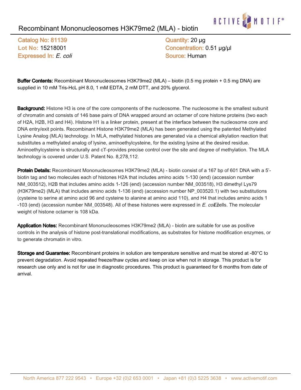 Active Motif Technical Data Sheet (TDS)