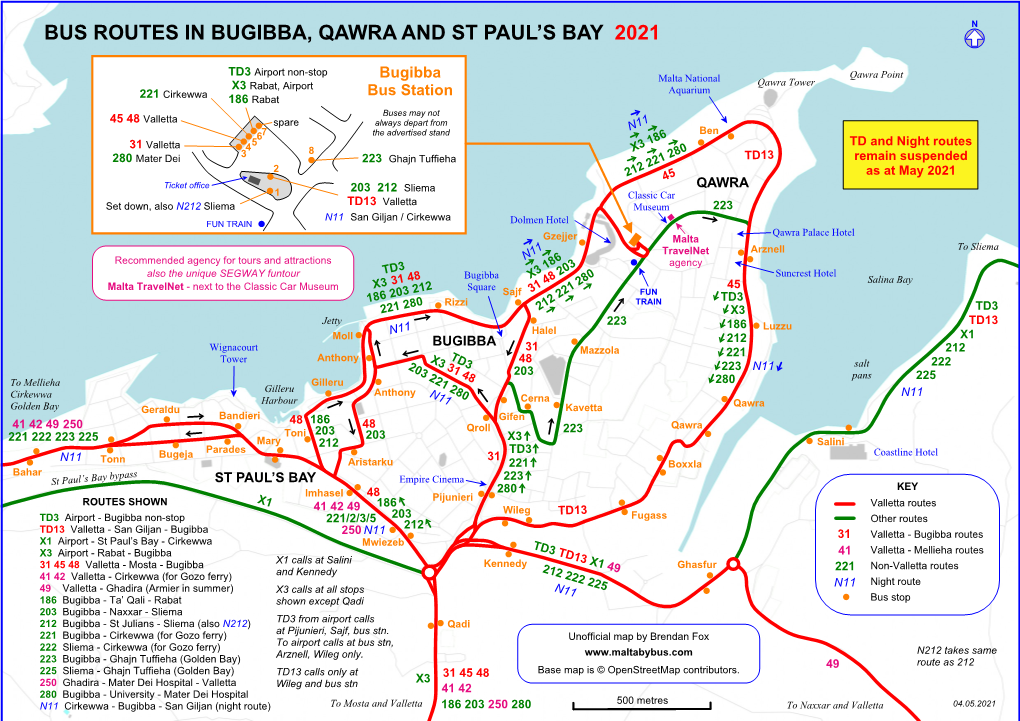Bus Routes in Bugibba, Qawra and St Paul's Bay 2021