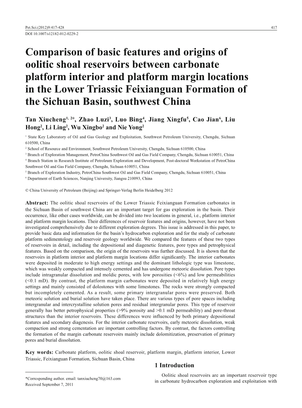 Comparison of Basic Features and Origins of Oolitic Shoal Reservoirs